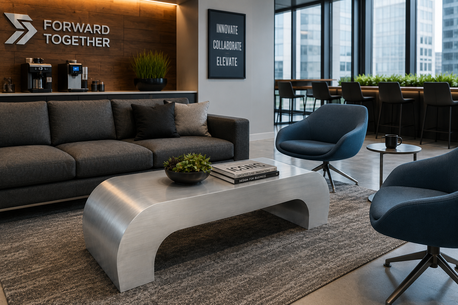 Brushed Aluminum Arch Coffee Table